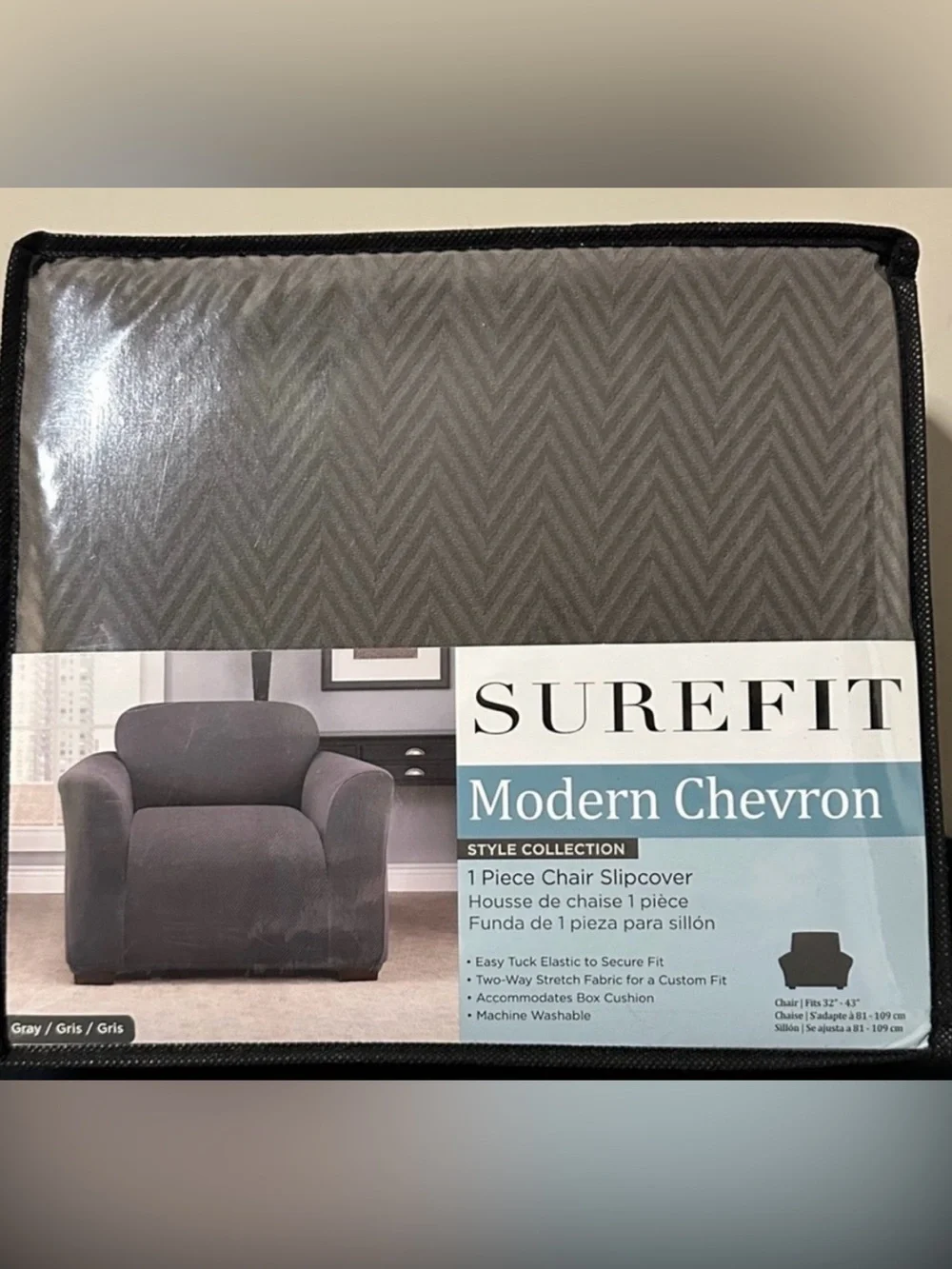 Surefit Modern Chevron 1 Piece Gray Chair Slipcover~NEW!
